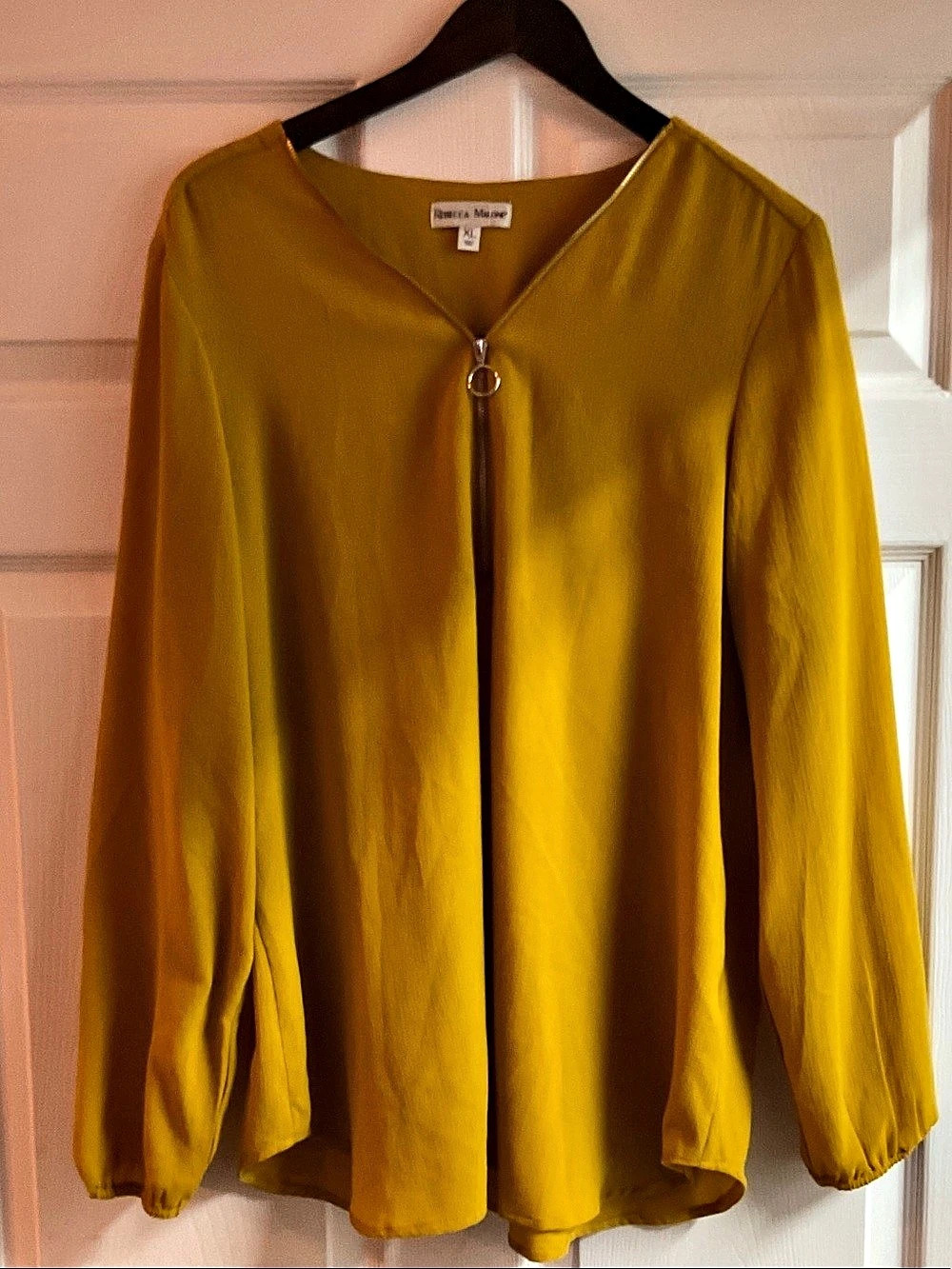 Rebecca Malone Women's Zip Front Blouse Yellow XL Like New